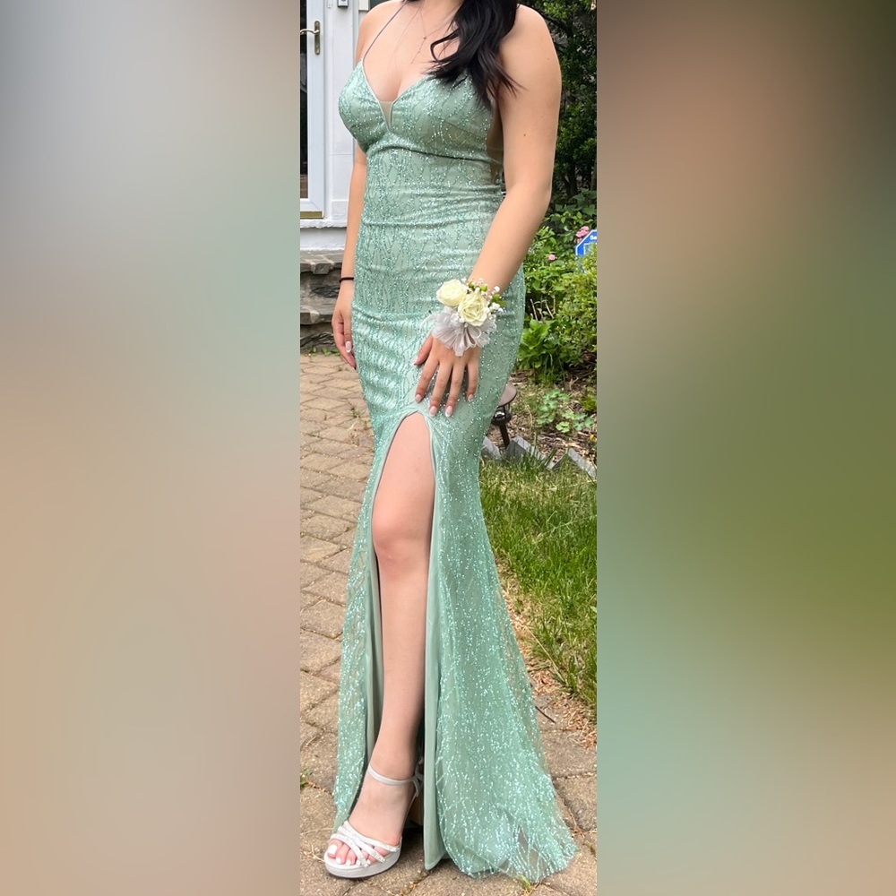 Sage Glittery Prom Dress